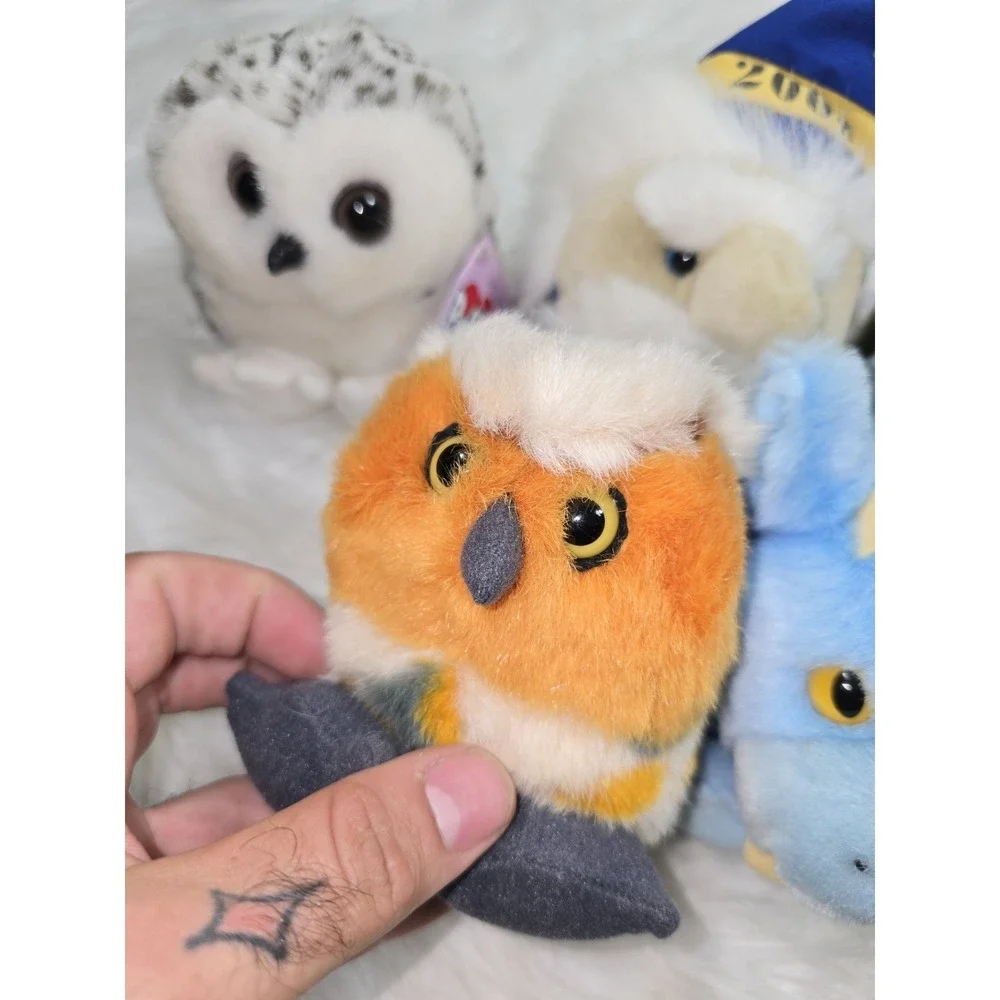 Lot 6 Vintage Swibco Puffkins Enchanted plush with Tags 1990's Owl Wizard Dragon